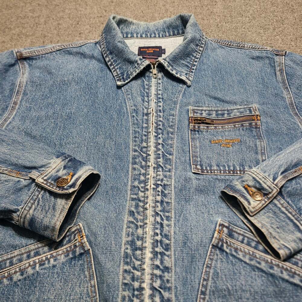 Vintage Y2K Daniel Cremieux Jacket Mens Large Blue Stone Wash Denim Jean Trucker